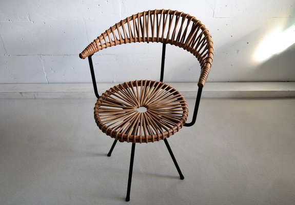 Mid Century Rattan & Black Iron Chair by Dirk van Sliedregt for Gebroeders Jonkers Noordwolde-IEI-878748