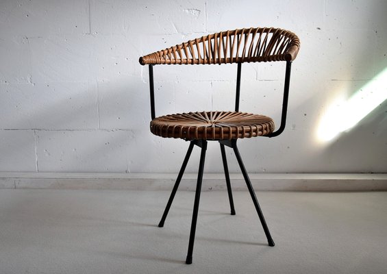 Mid Century Rattan & Black Iron Chair by Dirk van Sliedregt for Gebroeders Jonkers Noordwolde-IEI-878748