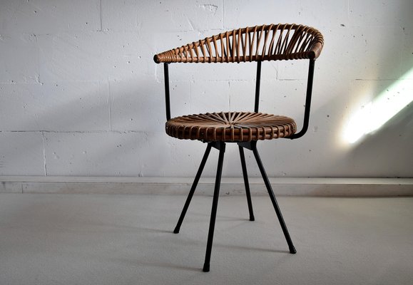 Mid Century Rattan & Black Iron Chair by Dirk van Sliedregt for Gebroeders Jonkers Noordwolde-IEI-878748