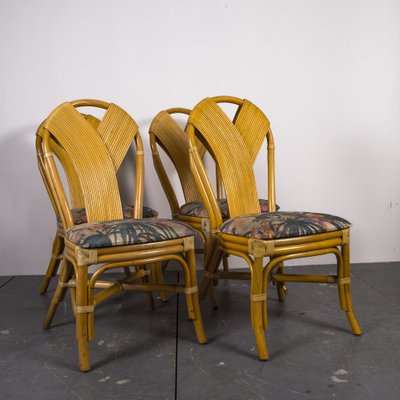 Mid-Century Rattan Dining Table & Chairs Set, 1980s, Set of 5-VLO-1334937