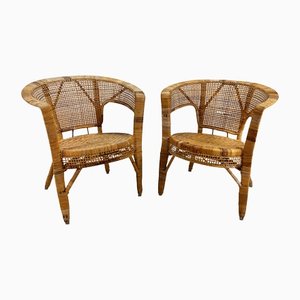 Mid-Century Rattan Easy Chairs, 1960s, Set of 2-RMX-1447656