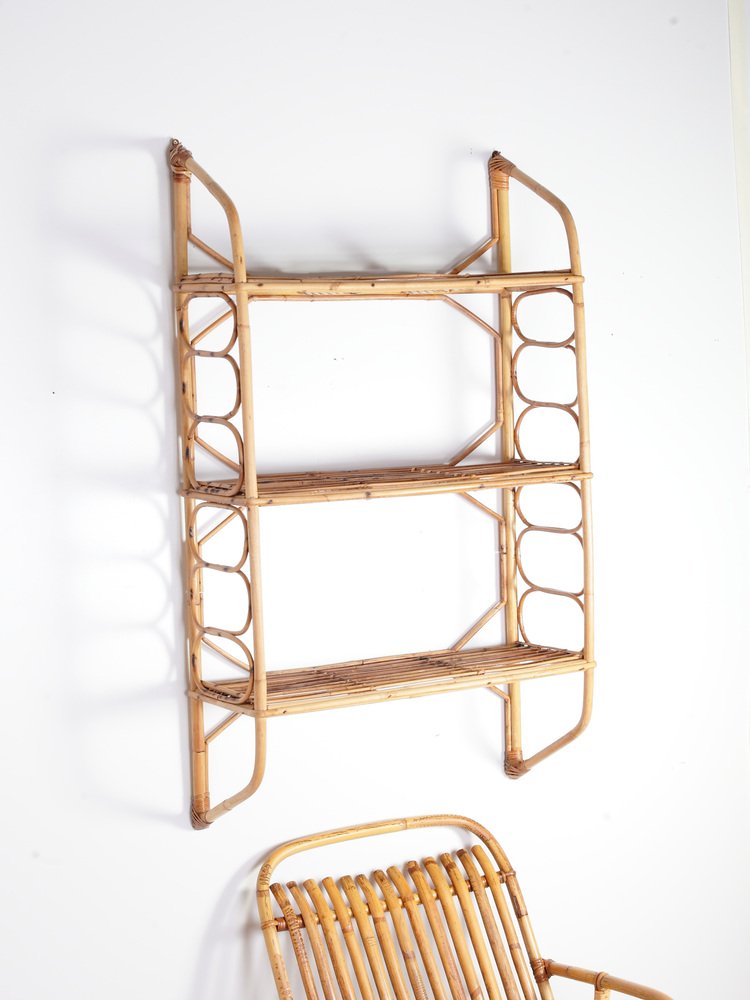 Mid-Century Rattan Entrance Hall Wall Shelves, 1960s