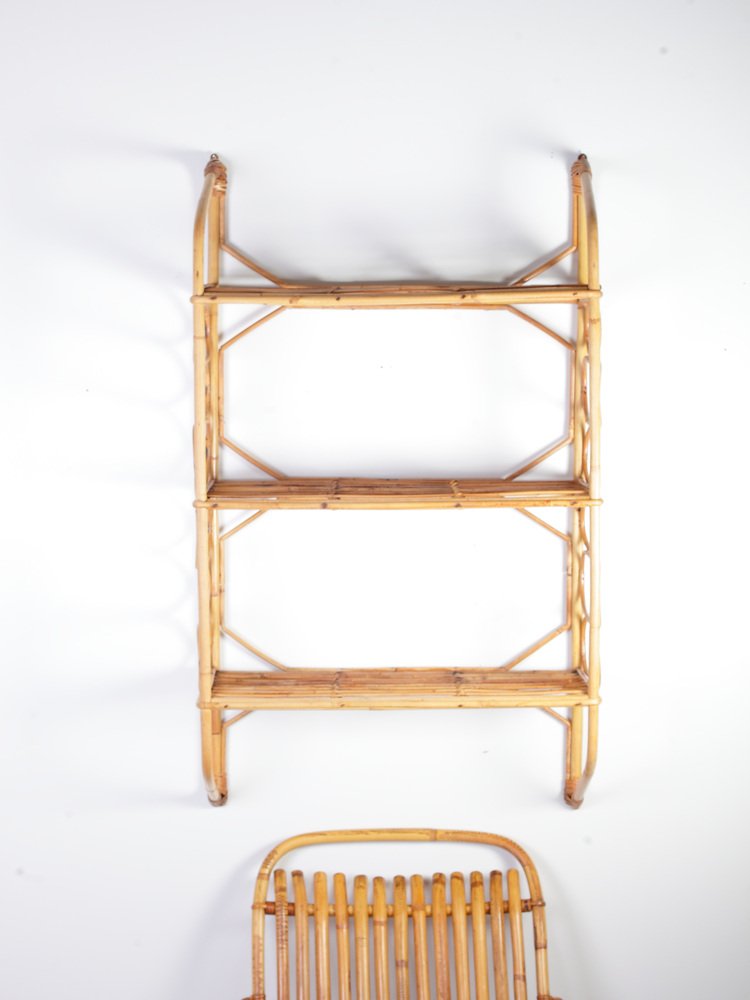 Mid-Century Rattan Entrance Hall Wall Shelves, 1960s