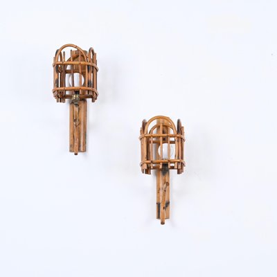 Mid-Century Rattan Lantern Sconces by Louis Sognot, 1960s, Set of 2-JDR-1731280