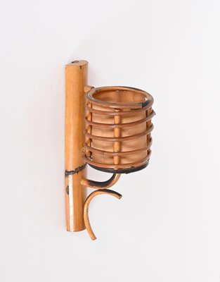 Mid-Century Rattan Lantern Sconces by Louis Sognot, 1960s, Set of 3-JDR-1354074