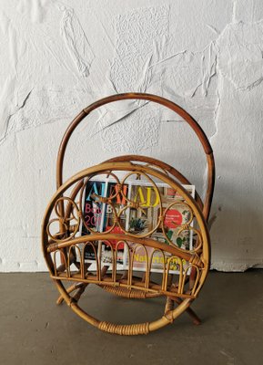 Mid-Century Rattan Magazine Rack, 1960s-FW-692079