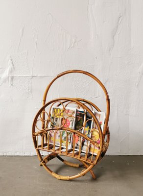 Mid-Century Rattan Magazine Rack, 1960s-FW-692079