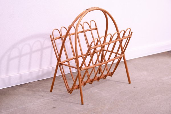 Mid-Century Rattan Magazine Rack by Jan Kalous for Úluv, Czechoslovakia, 1960s-HXT-1776888