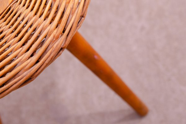 Mid-Century Rattan Stool by Jan Kalous for Úluv, Former Czechoslovakia, 1960s-HXT-1776957