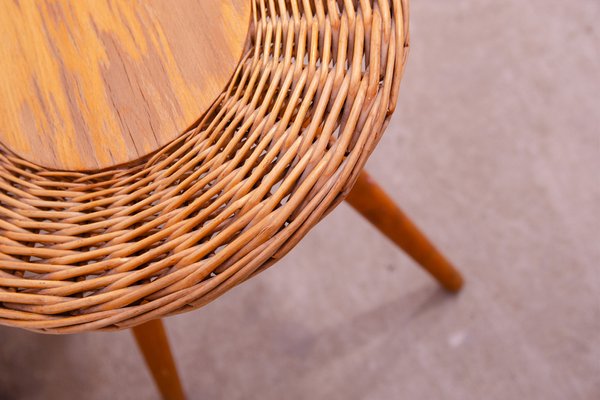 Mid-Century Rattan Stool by Jan Kalous for Úluv, Former Czechoslovakia, 1960s-HXT-1776957