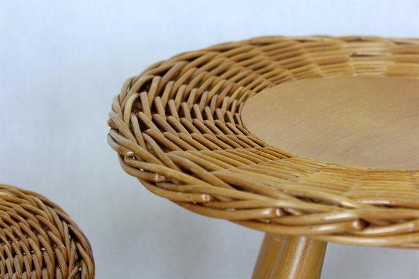 Mid-Century Rattan Stools attributed to Jan Kalous for Úluv, Czechoslovakia, 1960s, Set of 3-WVS-1405265