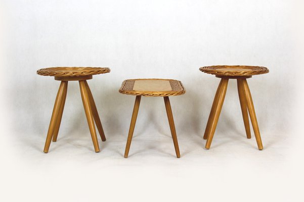 Mid-Century Rattan Stools attributed to Jan Kalous for Úluv, Czechoslovakia, 1960s, Set of 3-WVS-1405265