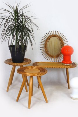 Mid-Century Rattan Stools attributed to Jan Kalous for Úluv, Czechoslovakia, 1960s, Set of 3-WVS-1405265