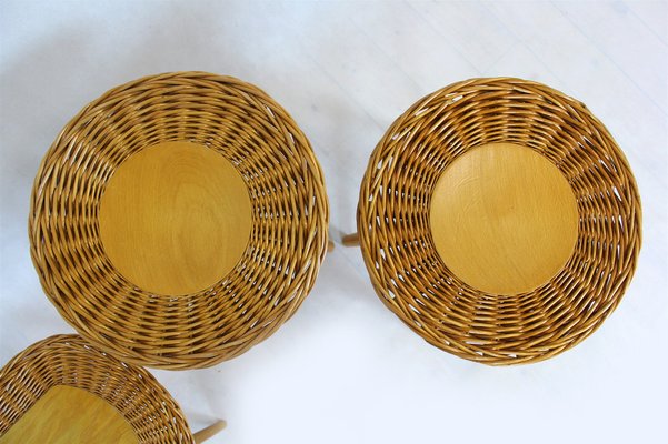 Mid-Century Rattan Stools attributed to Jan Kalous for Úluv, Czechoslovakia, 1960s, Set of 3-WVS-1405265