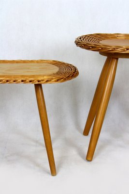 Mid-Century Rattan Stools attributed to Jan Kalous for Úluv, Czechoslovakia, 1960s, Set of 3-WVS-1405265