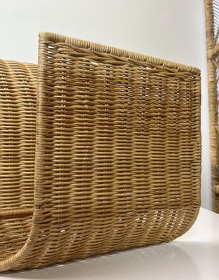 Mid-Century Rattan Wall Mounted Magazine Holder, Italy, 1970s-WZZ-1369313