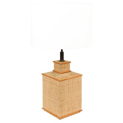 Mid-Century Rattan, Wicker and Brass Table Lamp in the style of Vivai del Sud, Italy, 1960s-LYQ-1787316