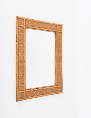 Mid-Century Rectangular Bamboo and Woven Rattan Wicker Mirror, Italy, 1970s-JDR-1792746