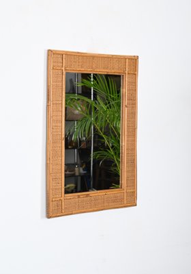 Mid-Century Rectangular Bamboo and Woven Rattan Wicker Mirror, Italy, 1970s-JDR-1792746