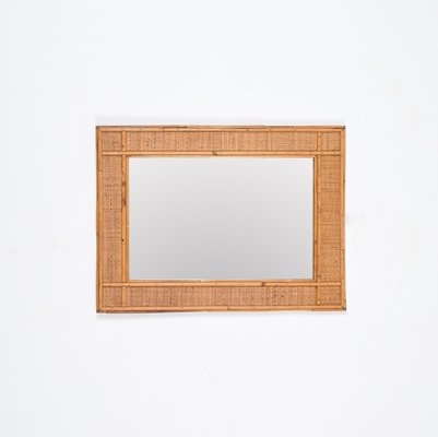 Mid-Century Rectangular Bamboo and Woven Rattan Wicker Mirror, Italy, 1970s-JDR-1792746