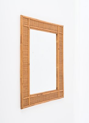 Mid-Century Rectangular Bamboo and Woven Rattan Wicker Mirror, Italy, 1970s-JDR-1792746