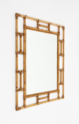 Mid-Century Rectangular Rattan and Bamboo Mirror in the style of Vivai Del Sud, Italy, 1970s-LYQ-2034367