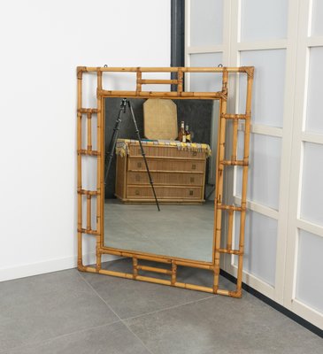 Mid-Century Rectangular Rattan and Bamboo Mirror in the style of Vivai Del Sud, Italy, 1970s-LYQ-2034367