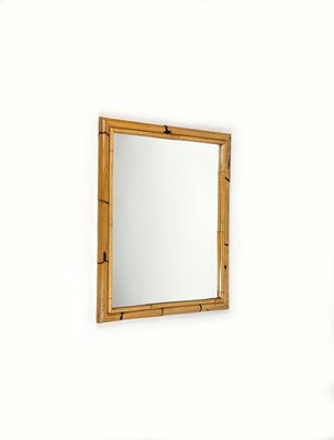 Mid-Century Rectangular Wall Mirror Double Bamboo Frame, Italy, 1970s-LYQ-1437360