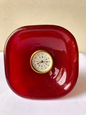 Mid-Century Red and Gold Murano Art Glass Clock by Flavio Poli for Seguso Vetri d'Arte, 1940s-ECV-653782