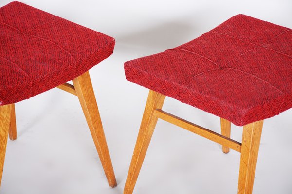 Mid-Century Red Beech Stools, 1960s, Set of 2-WHY-655784