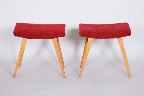 Mid-Century Red Beech Stools, 1960s, Set of 2-WHY-655784