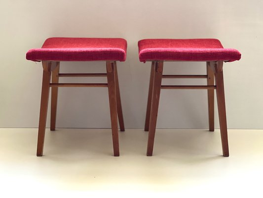 Mid-Century Red Fabric Footstool, 1970s-ALG-1337870