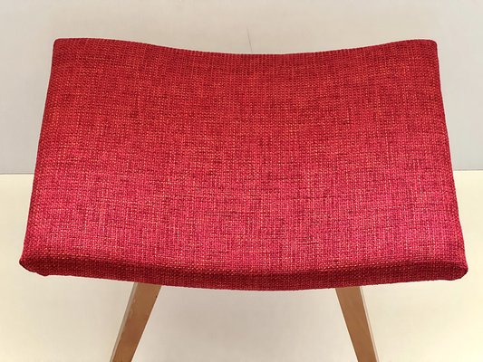 Mid-Century Red Fabric Footstool, 1970s-ALG-1337870