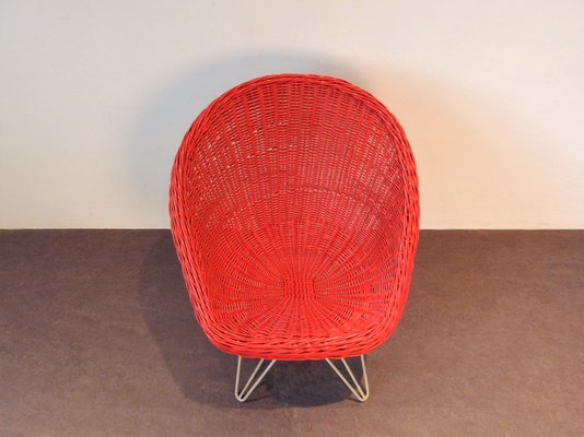 Mid-Century Red Rattan Lounge Chair by Teun Velthuizen for Urotan, the Netherlands, 1950s-NV-800891