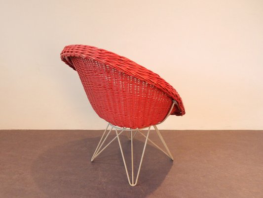 Mid-Century Red Rattan Lounge Chair by Teun Velthuizen for Urotan, the Netherlands, 1950s-NV-800891