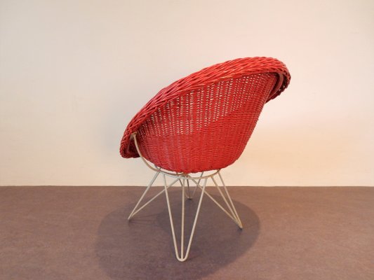 Mid-Century Red Rattan Lounge Chair by Teun Velthuizen for Urotan, the Netherlands, 1950s-NV-800891