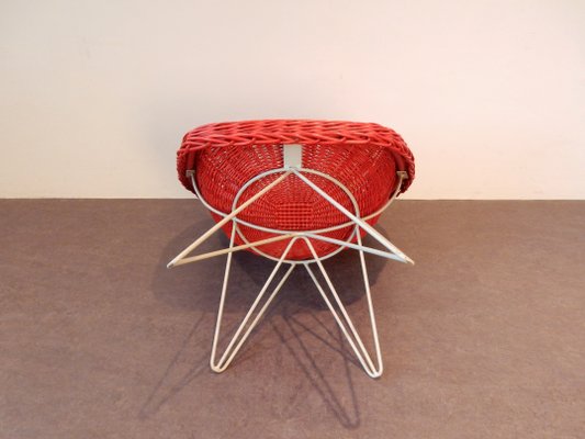 Mid-Century Red Rattan Lounge Chair by Teun Velthuizen for Urotan, the Netherlands, 1950s-NV-800891