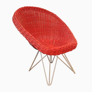 Mid-Century Red Rattan Lounge Chair by Teun Velthuizen for Urotan, the Netherlands, 1950s-NV-800891