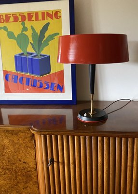 Mid-Century Red Table Lamp by Oscar Torlasco for Lumi, Italy, 1950s-TXN-1748929