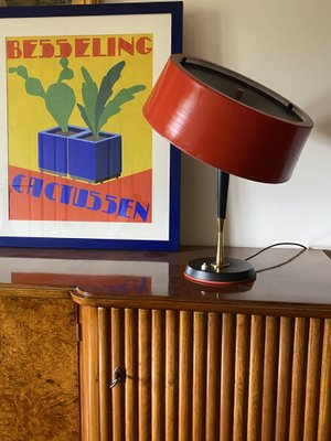 Mid-Century Red Table Lamp by Oscar Torlasco for Lumi, Italy, 1950s-TXN-1748929