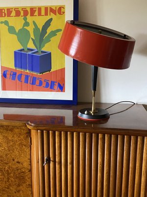 Mid-Century Red Table Lamp by Oscar Torlasco for Lumi, Italy, 1950s-TXN-1748929