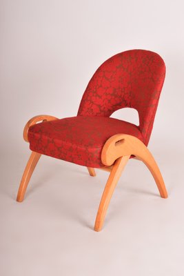 Mid-Century Red Upholstered Beech Armchair, Former Czechoslovakia, 1950s-WHY-1790706