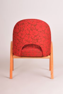 Mid-Century Red Upholstered Beech Armchair, Former Czechoslovakia, 1950s-WHY-1790706