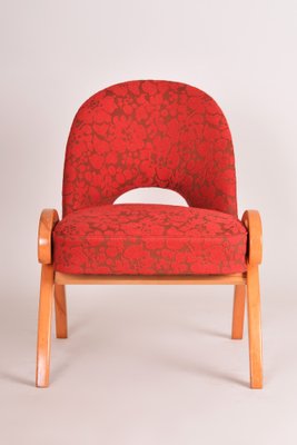 Mid-Century Red Upholstered Beech Armchair, Former Czechoslovakia, 1950s-WHY-1790706