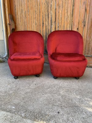 Mid-Century Red Velvet Armchairs, 1960s, Set of 2-OXJ-1358172