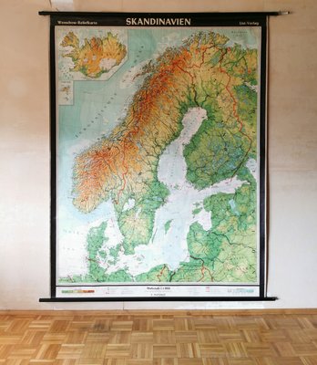 Mid-Century Relief Wall Card of Scandinavia by Wenschow for List Verlag, 1960s-FW-1358224