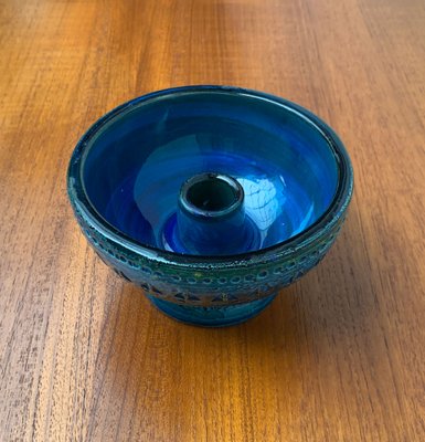 Mid-Century Rimini Blu Pottery Candle Holder by Aldo Londi for Bitossi, Italy, 1960s-UAH-1417520