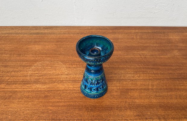 Mid-Century Rimini Blu Pottery Candleholder by Aldo Londi for Bitossi, Italy, 1960s-UAH-1716533