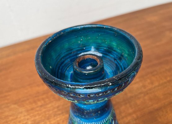 Mid-Century Rimini Blu Pottery Candleholder by Aldo Londi for Bitossi, Italy, 1960s-UAH-1716533