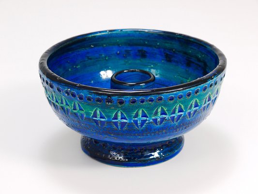 Mid-Century Rimini Blue Glazed Candleholder Bowl attributed to Bitossi for Bitossi, 1950s-MWV-1773850